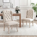chairus Tufted Parsons Dining Chairs Set of 2, French Country Upholstered Dining Room Chairs with Nailhead Trim & Curved Wood Legs, Farmhouse High Back Armless Side Kitchen Chairs, Beige Linen
