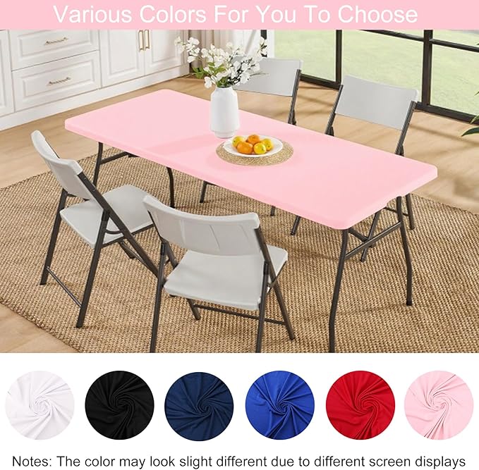 4 Pack Spandex Tablecloth Table Top Cap Cover Washable Elastic Rectangle Tablecloth for 6 FT Folding Tables for Indoor Outdoor Party (72 x 30 Inches, Pink)