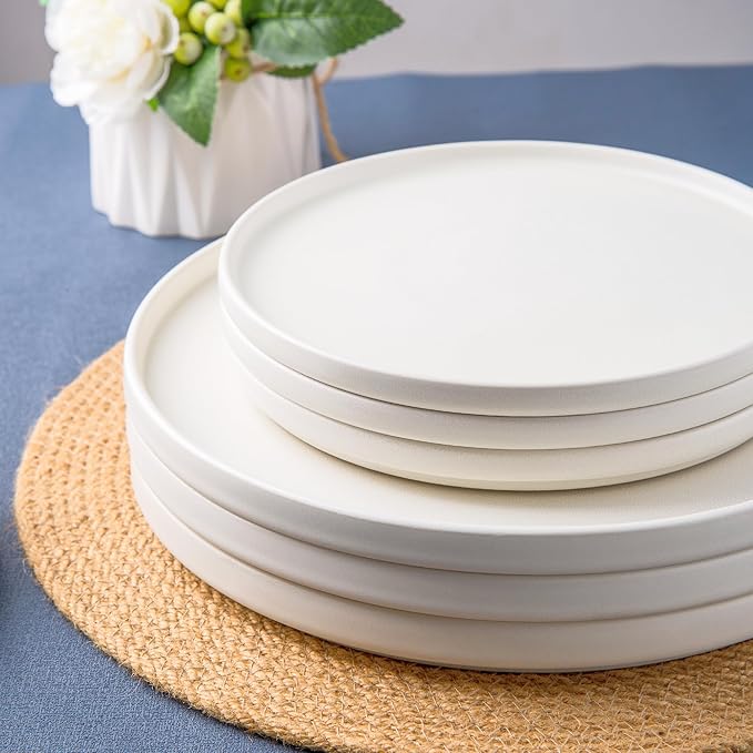 AmorArc Stoneware Dinner Plates Set of 6, 10.5 Inch Reactive Matte Glaze Ceramic Plates Set, Modern Dinnerware Dish set for Kitchen,Microwave, Dishwasher Safe, Scratch Resistant,Matte White