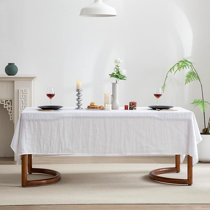 EVERLY 100% Pure Linen Rectangle Tablecloths 60x132Inches for Dining, Buffet Parties, Picnic,Events, Weddings and Restaurants, Decorative Halloween, Thanksgiving Machine Washable Tablecloths-White