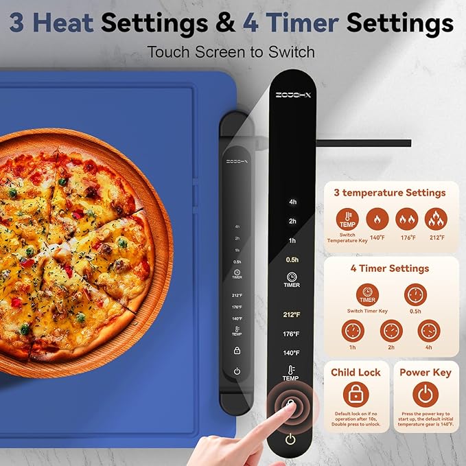 Warming Mat for Food Extra Large: 36"X16" Adjustable Silicone Food Warming Mat Heating Pad Food Warming Pad for Kitchen Counter Warming Trays for Buffets Party Hot Plates for Countertop Family Blue