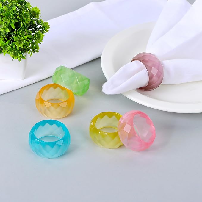 CLEENTABLE Napkin Rings Set of 12 - Epoxy Resin Napkin Holder Cuffs for Dinner Table Décor - Farmhouse Modern Serviette Rings for Weddings, Parties, Receptions, Banquets, Daily Use - 1.5" (Pastel)