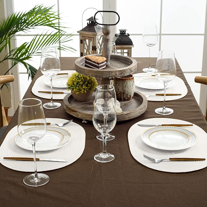 FunWheat Oval Braided Placemats Set of 4 Table Mats for Dining Tables Washable Heat Resistant Place Mats for Indoor Outdoor Use 12 x18 Inch(Oval White, 4pcs)
