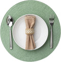Round Placemats Set of 6 Plastic Woven Placemats Washable Wipeable Table Mats for Dining Table Heat Resistant Non-Slip Circle Place Mats (Green)