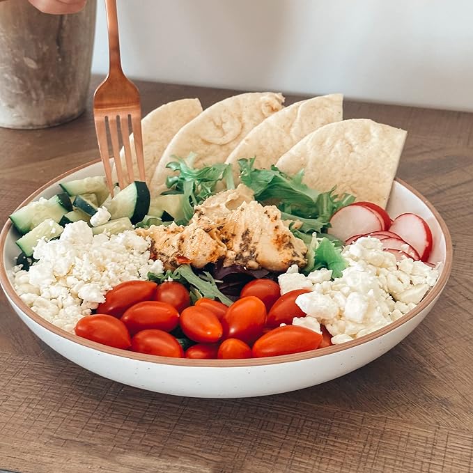 Mora Ceramic Large Pasta Bowls 30oz, Set of 4 - Serving, Salad, Dinner, etc Plate/Wide Bowl - Microwave, Oven, Dishwasher Safe Kitchen Dinnerware - Modern Porcelain Stoneware Dishes, Vanilla White