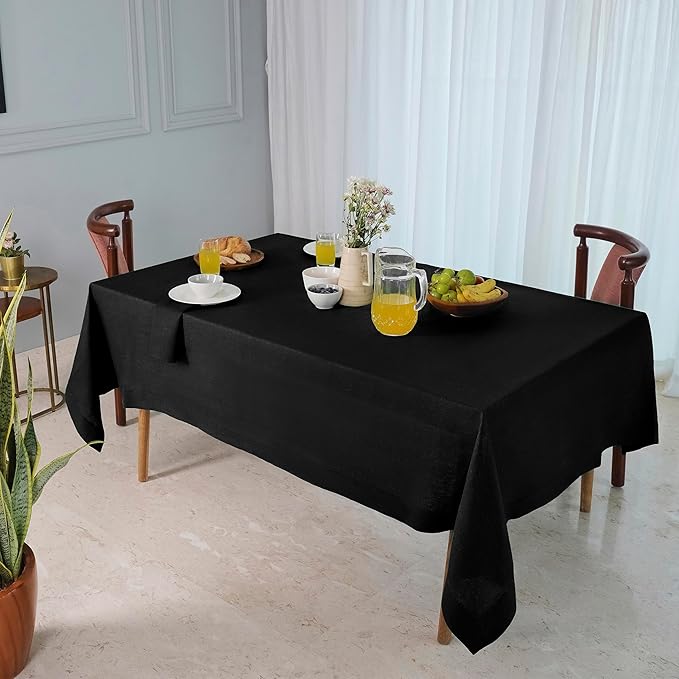 D'Moksha Homes Black Linen Tablecloth 60 x 120 Inch - 100% Pure Linen Tablecloth for Rectangle Tables - Machine Washable Table Cloth for Spring, Easter