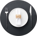Jovono 15" Faux Leather Big Round Placemats Set of 8 - Washable Heat Resistant Non-Slip Dining Table Mats with Fabric Texture for Kitchen Home Party Decor, Black