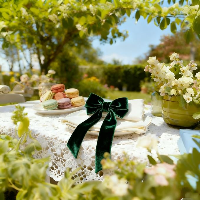 Bow Napkin Rings for Christmas, Wedding, Party, Holiday Table Decor (Dark Green, 6 pcs)