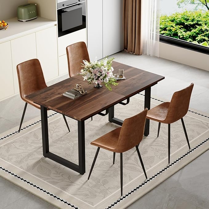 Extendable Dining Table Set for 4, 55"–71" Modern Wood Kitchen Table with 4 Upholstered Chairs, Space-Saving for Living Room Apartment, Sturdy & Comfortable, Easy Assembly