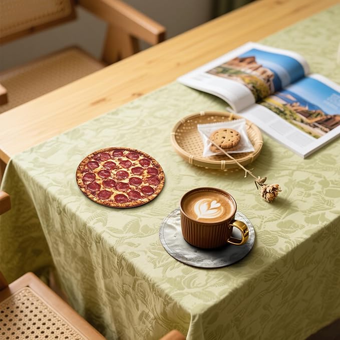 Food Coasters Leather Round Drink Coasters 6 Pcs Set with Holderor for Cup Drink Coffee Table Bar Home Decor