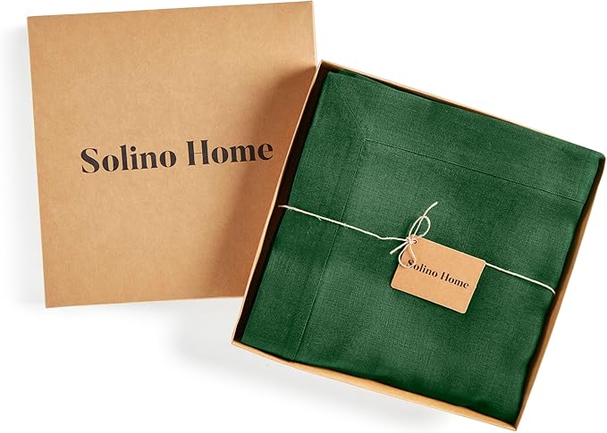 Solino Home Linen Tablecloth 60 x 120 Inch - 100% Pure Linen Pine Green Table Cloth for Rectangle Tables - Fete, Machine Washable Tablecloth for St Patricks Day