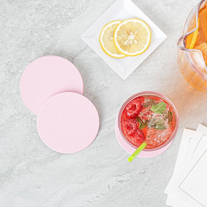 Restaurantware Paper Coasters 100 Pack of 3.5 Inch Disposable Beverage Coasters Absorbent for Hot and Cold Drinks Pink Coffee Cup Essentials for Table Decor, Kitchen, Home Patio or Living Room