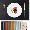 MOSAYT Vinyl Placemats Set of 6-12 X 17 Inch - Faux Leather 100% Waterproof Oil-Proof Wipeable PU Place Mats, Heat Resistant Reversible Table Mats for Kitchen, Dining, Outdoor (Black)