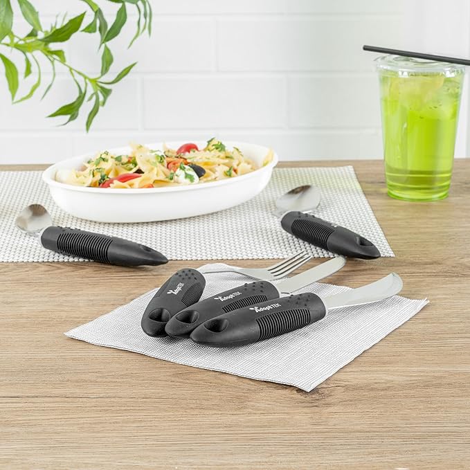 Restaurantware Adaptive Utensils - 1 count Stainless Steel, 9.84 x 5.12 x 1.57 Inches, Ergonomic Eating Aids, Non-Slip Utensil Set for Arthritis, Secure Grip Design, Black