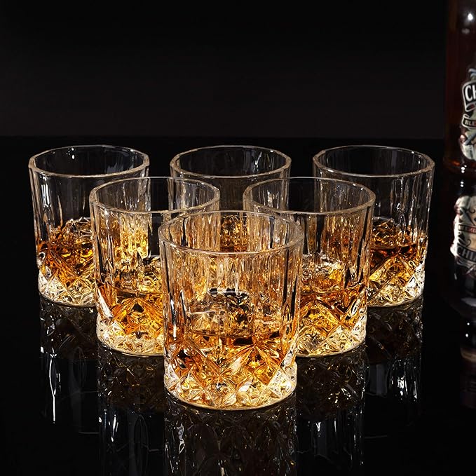 KANARS Whiskey Glasses Set of 6 with Elegant Gift Box,10 Oz Premium Old Fashioned Crystal Glass Tumbler for Liquor, Scotch, Cocktail or Bourbon Drinking, Gifts for Birthday Thanksgiving Christmas