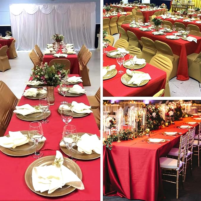 8 Pack Red Tablecloth 60 x 126 Inch Rectangular Valentine’s Day Table Cloth for 8 Foot Rectangle Tables, Wrinkle Resistant Washable Polyester Fabric Table Covers for Party Banquet Buffet and Camping