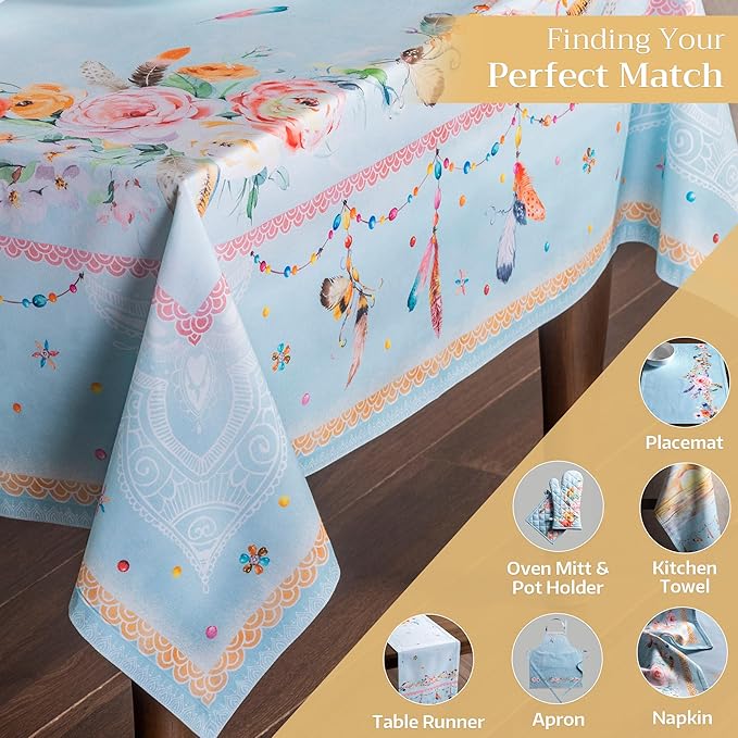 Maison d' Hermine Table Cloth Rectangle Table 100% Cotton 54 x 72 Inches Tablecloth Reusable Decorative for Dining Room Farmhouse Home Valentines Day Decorations Spring Summer - Ibiza - Blue