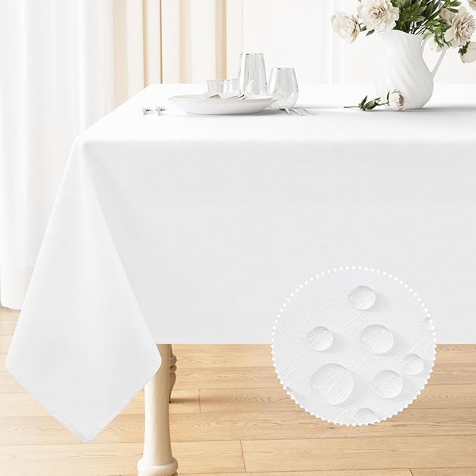 Smiry Rectangle Table Cloth Linen Textured, Waterproof Spillproof Anti-Wrinkle Burlap Tablecloth, Washable Decorative Fabric Table Cover for Dining, Party, Banquet, 54 x 78 Inch, White