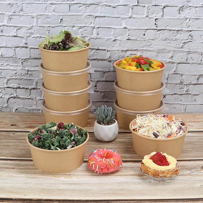 24 oz Disposable Kraft paper bowls with lids, Food containers Soup Bowls Party Supplies Treat Bowls 50 Pack