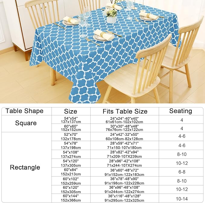 Smiry Rectangle Table Cloth, Waterproof Vinyl Tablecloth with Flannel Backing for Rectangle Tables, Wipeable Spillproof Plastic Tablecloths for Dining, Camping and Indoor (54"x108", Light Blue)