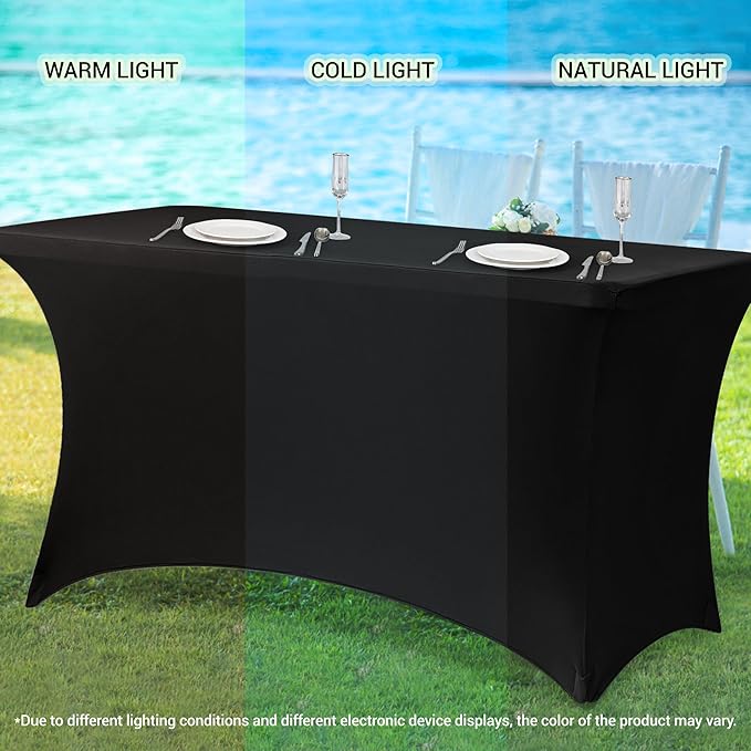 Obstal 6 Pack Stretch Spandex Blackish Green Table Covers for 6 Foot Tables - 6 FT Universal Rectangular Fitted Tablecloth Protector for Wedding, Banquet, Party
