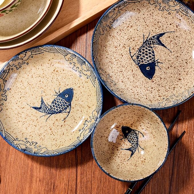4-Piece Ceramic Dinnerware Set, Plate, Dish, Bowl, Spoon, Japanese Hand-painted Tableware set, A Good Tableware (Yule)