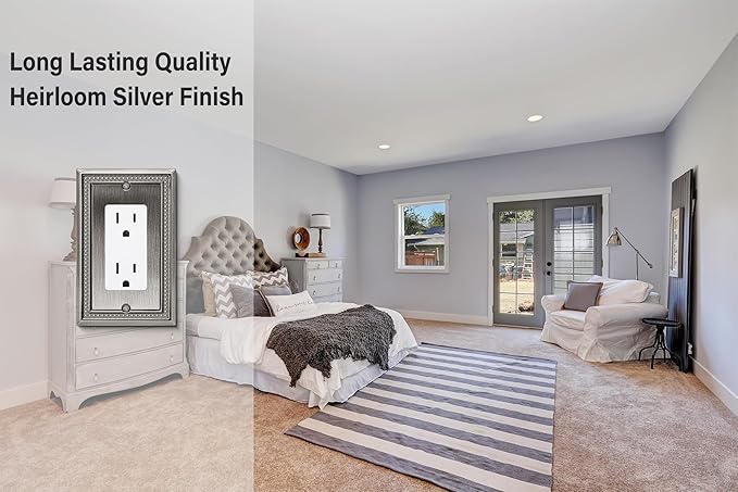 Henne Bery Sunken Pearls Heavy Duty Decorative Wall Plate Switch Plate Outlet Cover (Single Decorator, 3 Pack, Heirloom Silver)