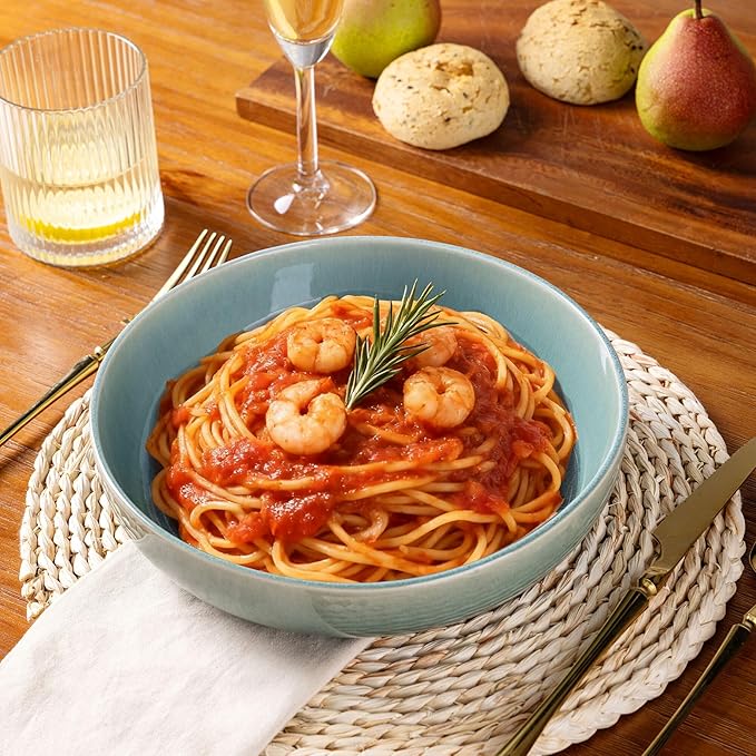 GBHOME 8.75'' Large Ceramic Pasta Bowls, 38oz Stoneware Pasta Serving Bowls Set of 4 for Kitchen, Wide Bowls for Fruit,Pasta,Salad,Oatmeal,Meal, Microwave Safe, Reactive Glaze