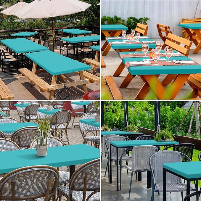 homing 2 Pack Rectangle Table Cloth, Elastic Fitted Fabric Tablecloth Fits for 8 Foot Folding Tables, Washable Table Cover for Picnic, Camping, Indoor & Outdoor (Turquoise, 30" x 96")