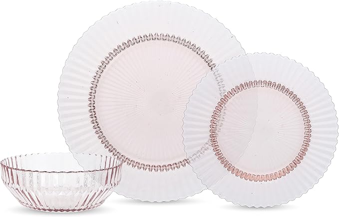 Fortessa Archie Glass 12 Piece Dinnerware Set, Service for 4, Pink