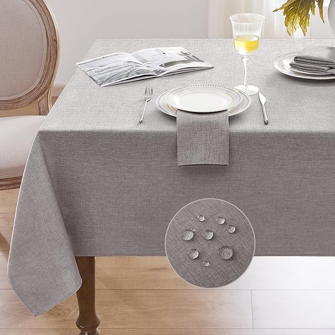 Softalker Large Outdoor Tablecloth Rectangular 104 x 60 Inch Gray Linen Textured Table cloth Stain and Wrinkle Resistant Table Cover for Spring,Easter,Summer,Party,Garden,Coffee Vintage Decor Tabletop