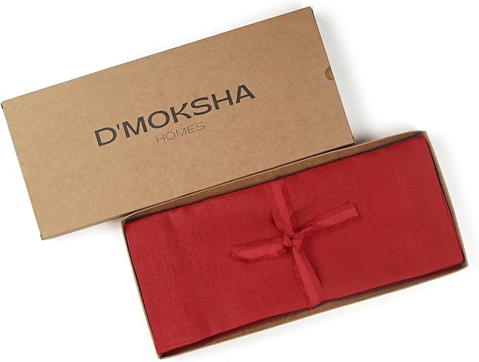 D'Moksha Homes Linen Bright Red Table Runner 72 Inches Long - 100% Pure Linen 14 x 72 Inch Table Runner for Dining, Valentines, Spring, Easter - Machine Washable