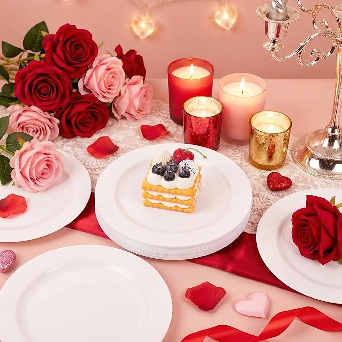 I00000 50 Pcs White Plastic Dessert Plates, 7.5 inch Disposable Salad Plates, Premium Appetizer Plates for Party, White Plastic Plates for Wedding