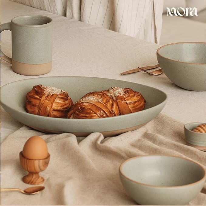 MORA Medium Bowls Set of 4, 28oz Ceramic Pottery Everyday Bowls - Microwave, Oven and Dishwasher Safe - Thyme
