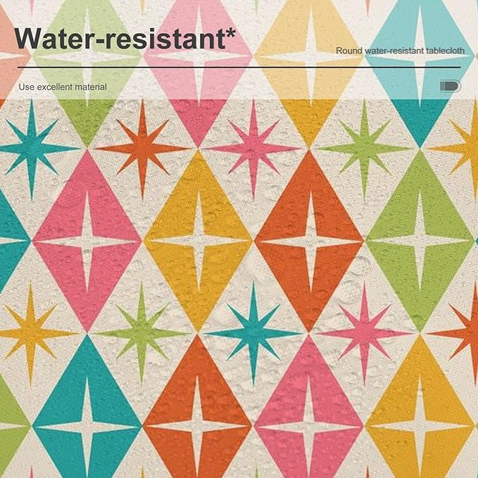 Abstract Geometric Round Tablecloth, Mid Century Retro Abstract Vintage Tablecloth for Home Party Dining Room Kitchen Decor 50Inch(127cm)