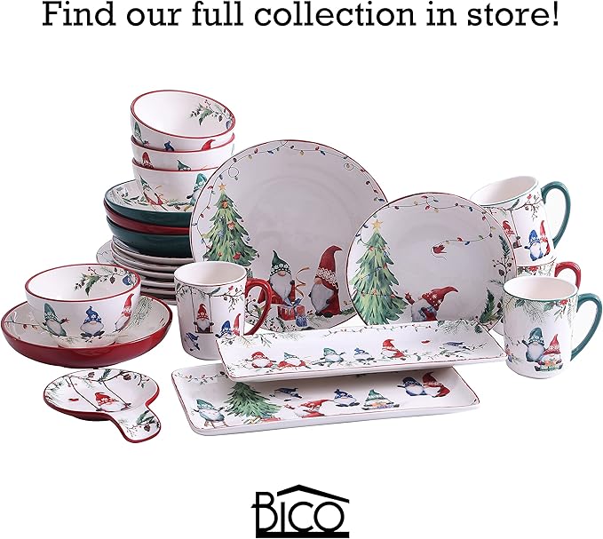 Bico Christmas Gnomes Salad Plates Set of 4, 8.75 Inch Ceramic Dessert Plates for Salad, Appetizer, Side Dishes, Microwave and Dishwasher Safe, Gift for Housewarming and Christmas