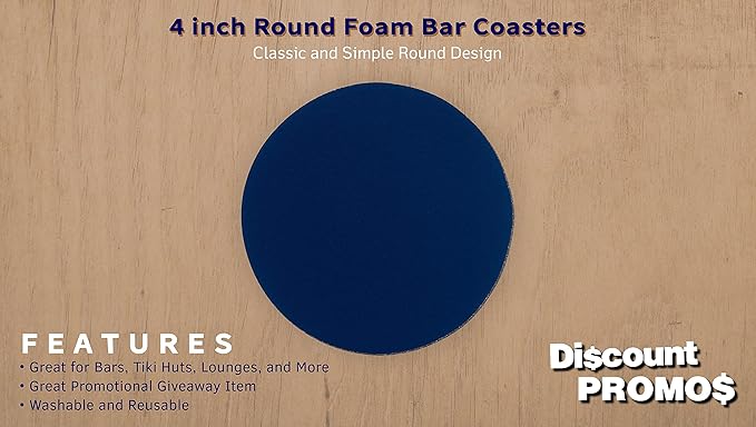 10 Round Foam Bud Coasters Pack, 4 inch - PU Foam, Party Favor - Navy Blue