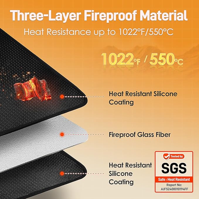 15 x 18 in Fireproof Grill Mats for Outdoor Tabletop Grill to Protect Your Grill Table - Heat Resistant Grill Table Mat - Waterproof & Oilproof BBQ Mat - Black (1mm)