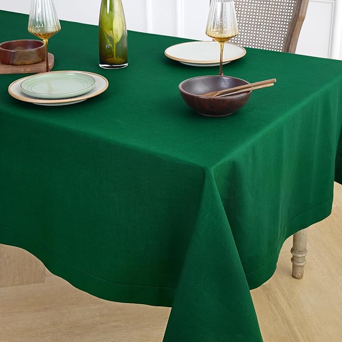 Solino Home Linen Tablecloth 60 x 120 Inch - 100% Pure Linen Christmas Green Table Cloth for Rectangle Tables - Fete, Machine Washable Tablecloth for St Patricks Day