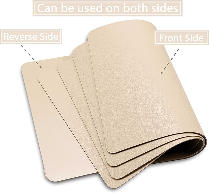 Wipeable Placemats Leather Table Mats Waterproof Heat-Resistant Easy to Clean for Dining Table Set Kitchen Table (6, Buff)