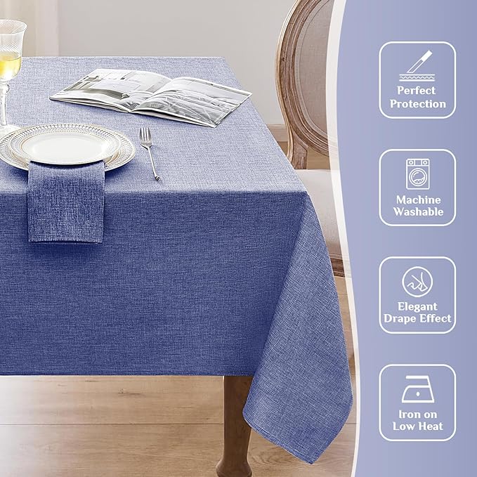 Softalker Blue Table Cloth Rectangular 52 x 70 Inch Linen Textured Outdoor Tablecloth Stain and Wrinkle Resistant Table Cover for Spring,Easter,Summer,Party,Garden,Coffee Vintage Decor Small Tabletop