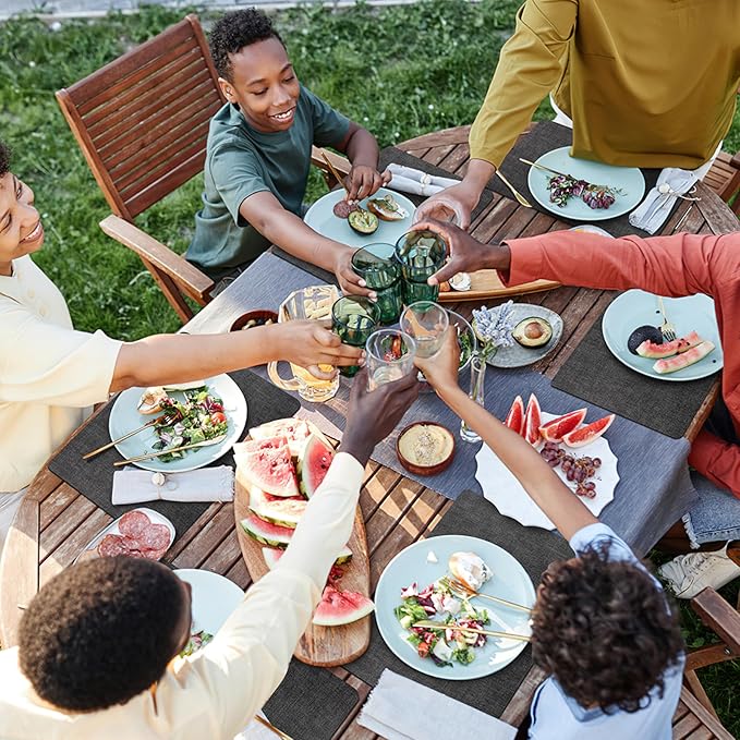 Placemats Set of 6 Washable, Heat Resistant Table Placemats Wipeable Faux Leather Place Mats Non Slip, Waterproof Square Table Mats for Indoor Outdoor, Charcoal Gray