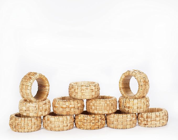 Lightnpro Natural Rattan Decorative Napkin Rings Set of 12, Serviette Napkin Rings Bulk for Party Decoration, Table Top Décor for Dinning Table, Everyday, Christmas, Easter Family Gatherings