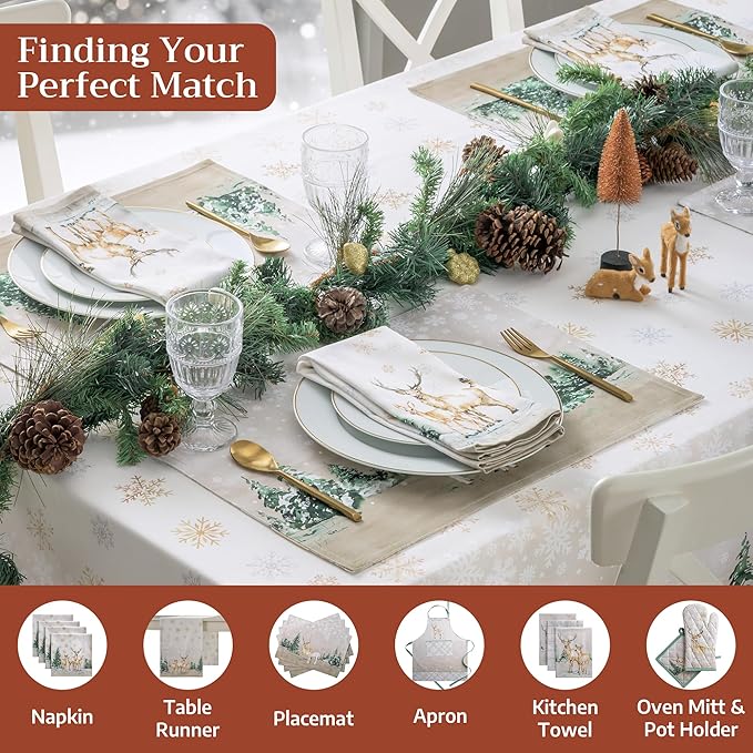 Maison d' Hermine Table Cloth Rectangle Table 100% Cotton 54 x 72 Inches Fall Tablecloth Reusable Everyday Use for Thanksgiving Christmas Decorations Dining Farmhouse Party (Deer in The Woods)