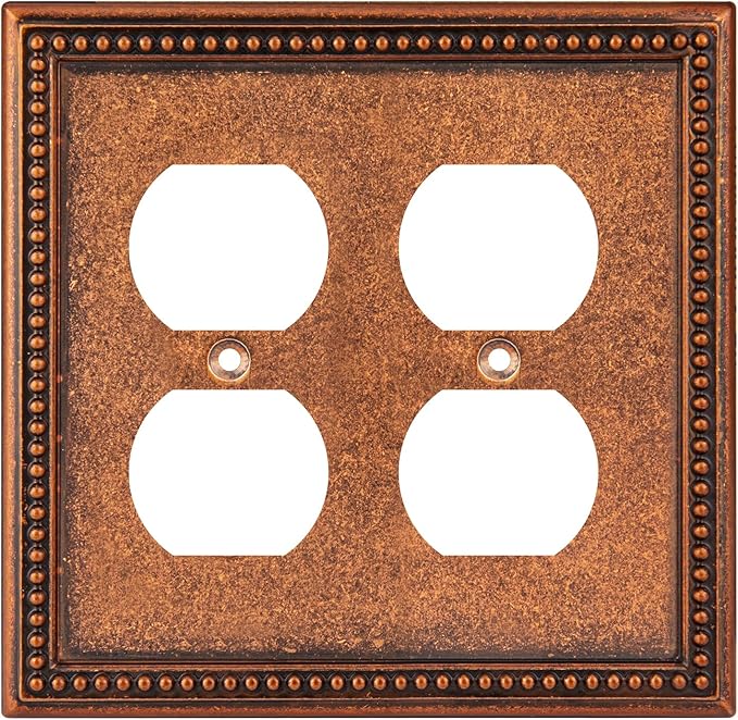 Henne Bery Raised Pearls Decorative Wall Plate Switch Plate Outlet Cover (Double Duplex, Sponged Copper)