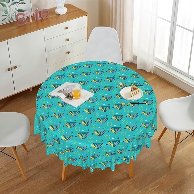Laeacco 70 Inch Geometric Round Tablecloth Turquoise Triangle Pattern Modern Abstract Art Print Table Cloth Washable Waterproof Wrinkle Free Table Cover for Kitchen Dining Picnic Party Decoration