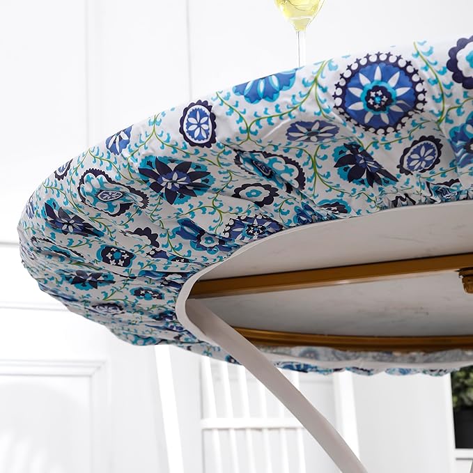 Walrus Round Vinyl Fitted Tablecloth with Flannel Backing Elastic Edge Design Table Cover Waterproof Oil-Proof PVC Table Cloth Stain-Resistant Best for 37"-44" Round