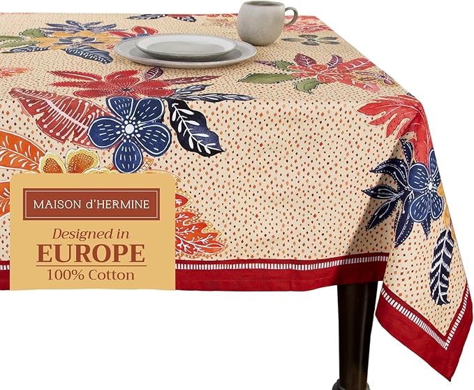 Maison d' Hermine Table Cloth Square Table 100% Cotton 60 x 60 Inches Fall Tablecloth Reusable Everyday Use for Thanksgiving Christmas Decorations Dining Farmhouse Party (Kalahari)