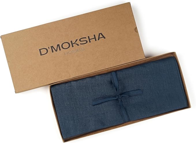 D'Moksha Homes Linen Navy Blue Table Runner 132 Inches Long - 100% Pure Linen Extra Long Table Runner 14 x 132 Inch for Easter - Machine Washable