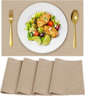 Cloth Placemats, Set of 4 Heat-Resistant Cotton Linen Blend Double Layered Machine Washable Place Mats, Wrinkle Free Thick Fabric Dining Table Mats for Indoors & Outdoors (Light Linen, 4)